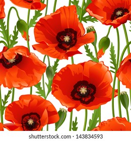 Poppy seamless pattern. Vector illustration