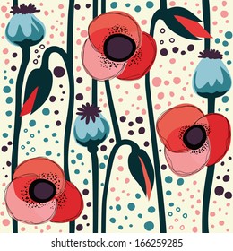 Poppy seamless pattern Vector illustration eps10