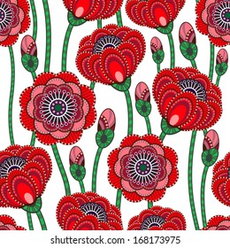 Poppy seamless pattern. Vector illustration.