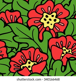 Poppy seamless pattern. Vintage vector illustration. Floral ornament with poppies.