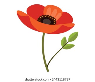 Poppy seed flower isolated flat vector illustration on white background