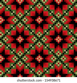 Poppy summer seamless ethnic pattern background in red,  black and green colors. Vector file editable, scalable and easy color change. Can use it for packaging, textile design and scrapbooking