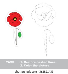 Poppy in vector to be traced. Restore dashed line and color the picture.