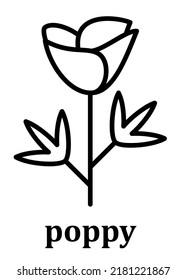 Poppy vector linear icon. Poppy flower petal line and branch with leaves. Simple minimal illustration linear style for mobile concept and web design. Pixel perfect vector graphics.