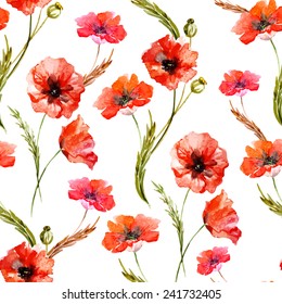 poppy, watercolor, background, flowers