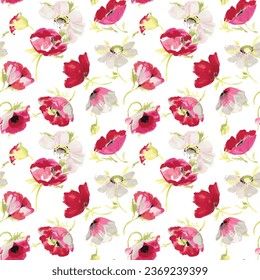 poppy, watercolor, seamless, florals, patterns, background