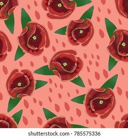 poppy in watercolour pattern.pink background.