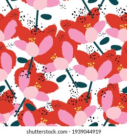 Poppy wild flowers abstract pattern colorful and fashion.  Vector seamless texture.