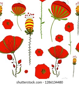 Poppy wild flowers seamless pattern