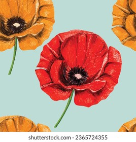 poppy's  flower seamless  print pattern wallpaper textile fabric 