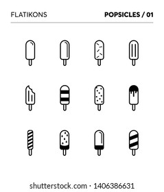 Popscile flat line vector icon set. Tasty and frozen icons are perfect for all refreshing designs.