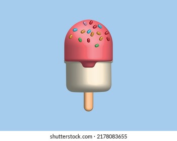 popsicle in 3d cartoon style isolated on a pastel lilac background.