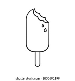 Popsicle bar ice cream with bite line art outline cartoon illustration. Coloring book page activity worksheet for kids.