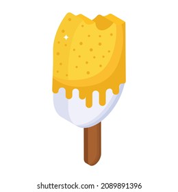 A popsicle with a bite in isometric icon