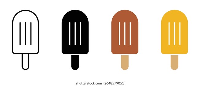 Popsicle in black brown and yellow color variations with stick representing frozen sweet summer dessert cold refreshing snack treat food