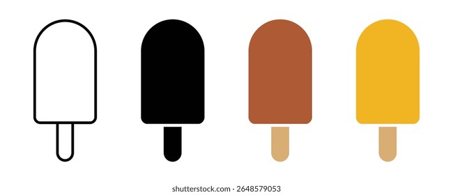 Popsicle in black brown and yellow color variations with stick representing frozen sweet summer dessert cold refreshing snack treat food