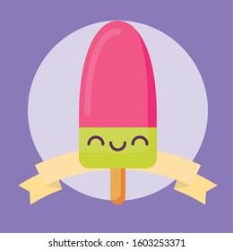 popsicle cartoon design, Kawaii expression cute character funny and emoticon theme Vector illustration