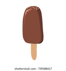 Popsicle with chocolate glaze and nuts on a stick, hand drawn illustration