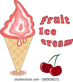 Popsicle cone. Vector pink ice cream with lettering.