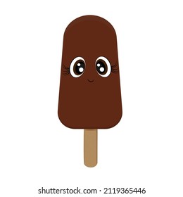 popsicle Cute print on textiles on a t-shirt on the packaging of a chocolate ice cream cone the character smiles Print for cards on a white background. Vector illustration