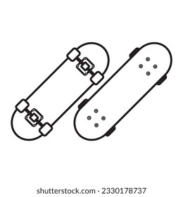 Popsicle Deck skateboards icon, Skateboard icon in line art style isolated on white background. Top and side view. Vector illustration.