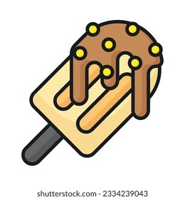 Popsicle with dripping chocolate, vector of chocolate ice cream in trendy style