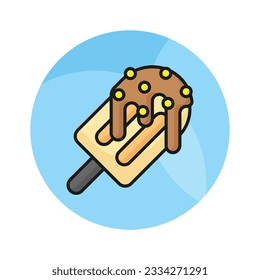 Popsicle with dripping chocolate, vector of chocolate ice cream in trendy style