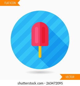 popsicle flat icon with long shadow on blue circle background , vector illustration , eps10