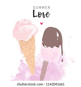 Popsicle and frozen ice cream cone creative romantic vector illustration on white background for summer season sales banner design.