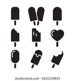 Ícones de Glifo de Picolé para Tratamentos de Verão Congelados
