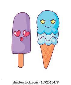 Popsicle and ice cream cartoon design, Kawaii expression cute character funny and emoticon theme Vector illustration