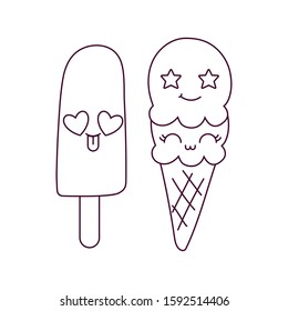 popsicle and ice cream cartoon design, Kawaii expression cute character funny and emoticon theme Vector illustration