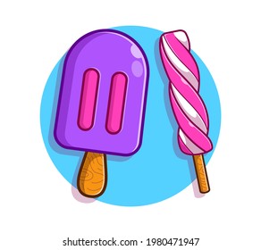 Popsicle Ice Cream cartoon illustration. Summer sweet food concept flat illustration