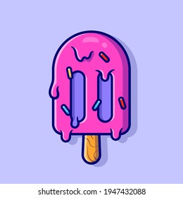 Popsicle Ice Cream Cartoon Vector Icon Illustration. Food And Drink Icon Concept Isolated Premium Vector. Flat Cartoon Style