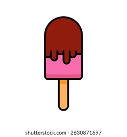 Picolé Sorvete Chocolate Coberto Sobremesa Ícone Comida Verão Doce Tratar Contorno Plano Vetor Editável Fácil de Editar Símbolo