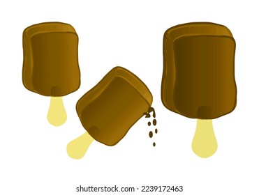 Popsicle, ice cream in chocolate, delicacy on a stick, color drawing, on a white background, print for fabric, paper, design