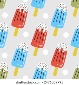 popsicle ice cream colorful pattern, vector seamless pattern with popsicles for fabric, textile, wrapping paper 