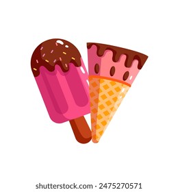 Popsicle and ice cream cone realistic vector illustration 