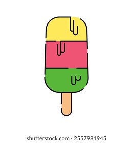 Popsicle Ice Cream Icon Illustration with bright color palette in flat design style. Perfect for vacation, travel, and summer themed designs.
