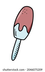 Popsicle ice cream icon. Vector illustration of a doodle creamy cold dessert on a stick.