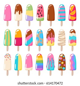 Popsicle ice cream icons set. Colorful swets vector illustration.
