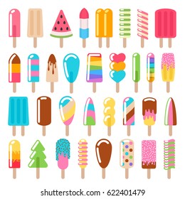 Popsicle Ice Cream Icons Set - Flat Style. Colorful Swets Vector Illustration.