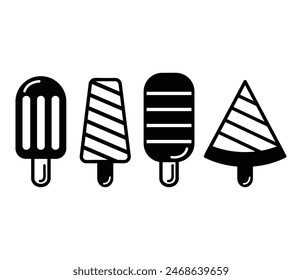 paleta helado iconos símbolo Vector diseño simple negro blanco ilustración colecciones Conjuntos aislados