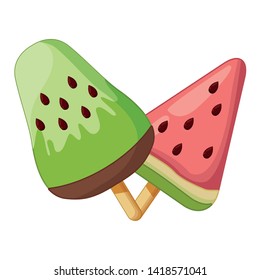 Popsicle ice cream kiwi and watermelon flavors vector illustration graphic design