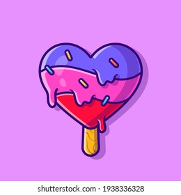 Popsicle Ice Cream Love Cartoon Vector Icon Illustration. Food And Drink Icon Concept Isolated Premium Vector. Flat Cartoon Style