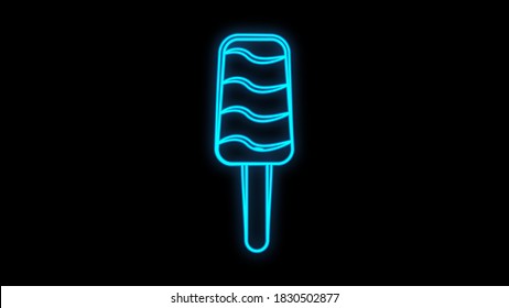 popsicle ice cream on a stick on a black background, vector illustration, neon. neon sign in blue for cafe and home decor. unusual stylish neon style sign.