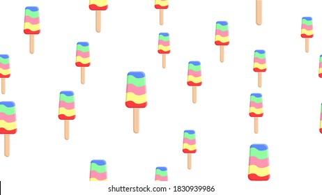 helado de palo en un fondo blanco, ilustración vectorial, patrón. postre luminoso y apetitoso con azucarado. helado para la decoración de casa y café, patrón en papel pintado.