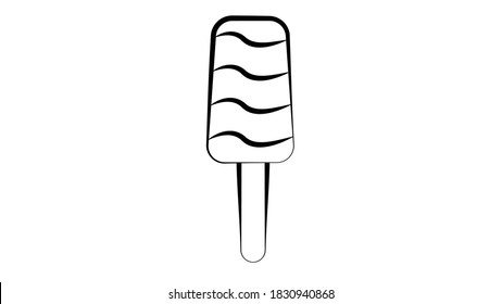 popsicle ice cream on a stick on a white background, vector illustration. appetizing dessert black and white, with sugar topping. milk ice cream white in pencil drawing style.