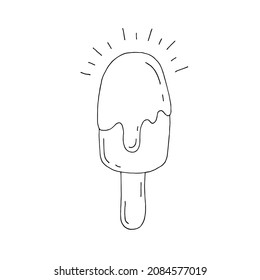 Popsicle ice cream on sticks, poured with chocolate glaze. Doodle illustration, hand drawn. Sketch. Silhouette. Black and white. Contour. Coloring.