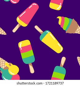 Popsicle ice cream pattern. Colorful seamless sweet summer pattern with hand drawn different ice creams 